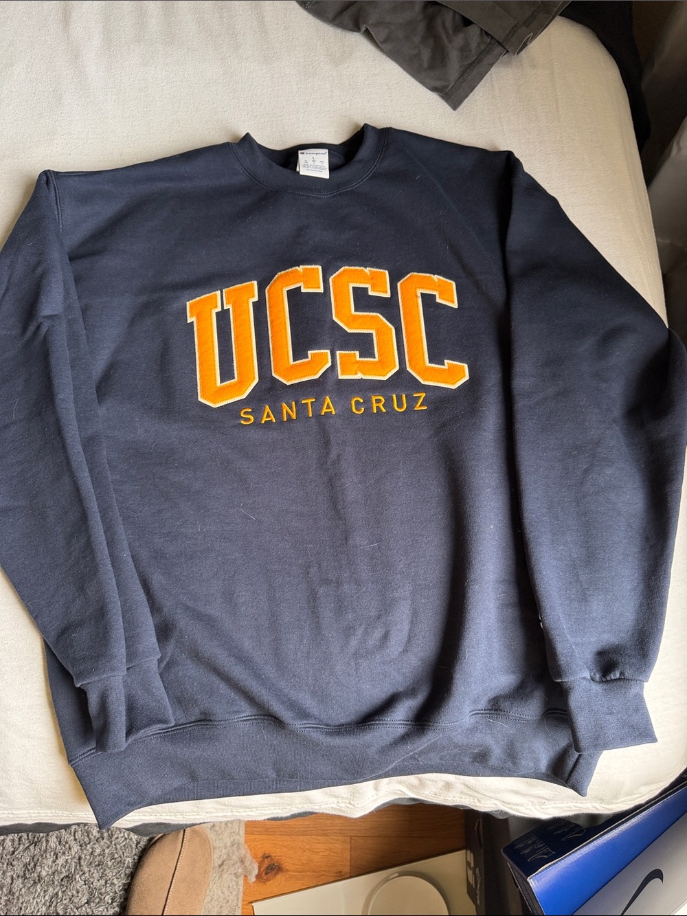 UCSC Santa Cruz Navy Crewneck Sweatshirt with Gold Applique